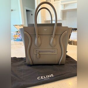 EUC Celine Micro Luggage Bag in Drummed Calfskin Souris Color